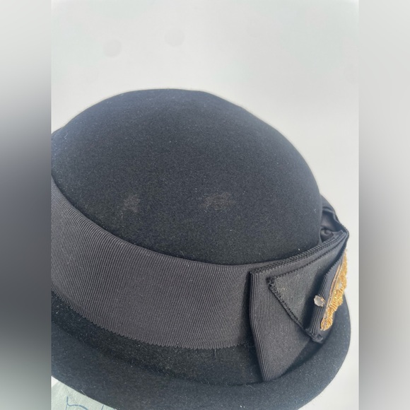 Vintage MCM Black Fur Felt Bowler Hat With Gold Appliqué & Rhinestones - Picture 11 of 14